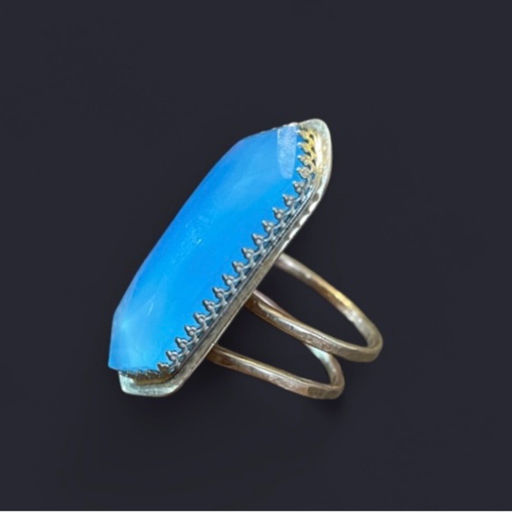 Rose cut Aqua Chalcedony + Brass Metal Ring (size 9)